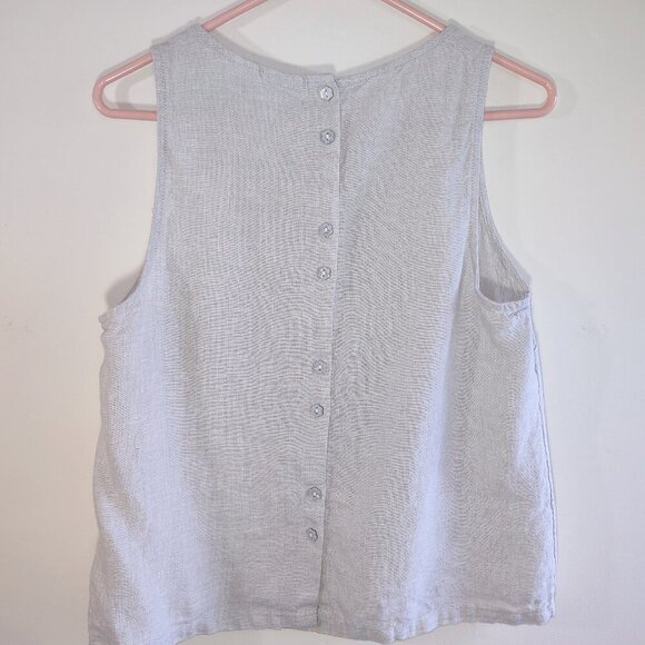 H by Halston 100% Linen Top 'Flower Button Back' Tan Sleeveless Size Medium - Picture 5 of 7